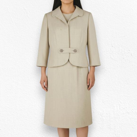 50s Vintage Adele Simpson Beige Tweed Blazer Sheath Classic Dress Set Size 2 - Picture 3 of 16